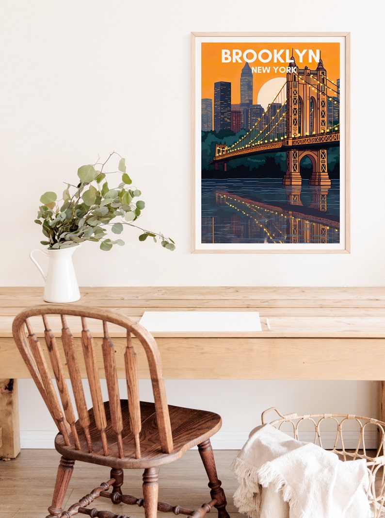 Brooklyn Travel Poster, New York Wall Art, New York Print, Brooklyn Poster, New York Art, Brooklyn Bridge Poster, Wall Decor