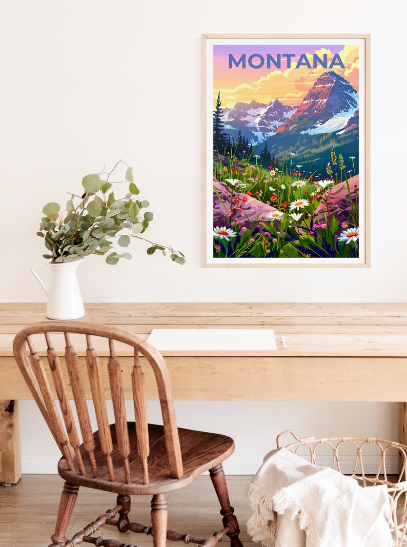 Montana Poster, Montana Print, Mountain Poster, Mountain Art, Flowers Poster, Forest Print, Birthday Gift