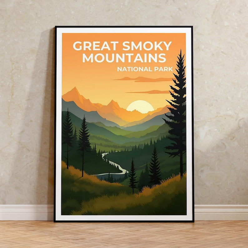 Great Smoky Mountains Poster, Bergkunst, Tennessee Druck, Smoky Mountains Poster, North Carolina Poster, Natur Poster