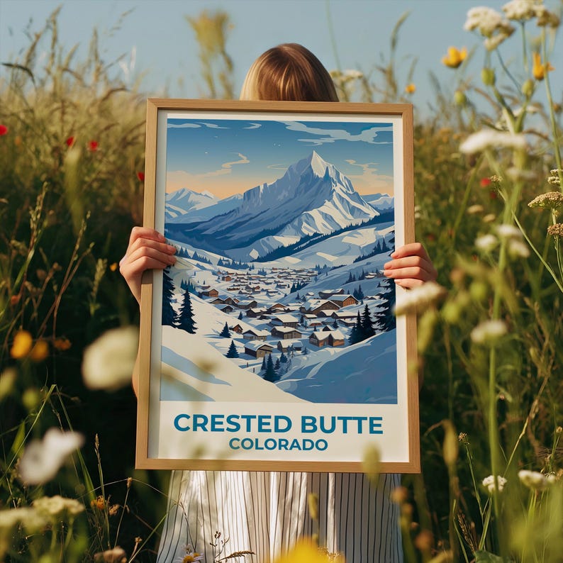 Crested Butte Travel Print Colorado Poster Rockies Wall Art Mountain Illustration Winter Town Poster Home Decor Birthday Gift