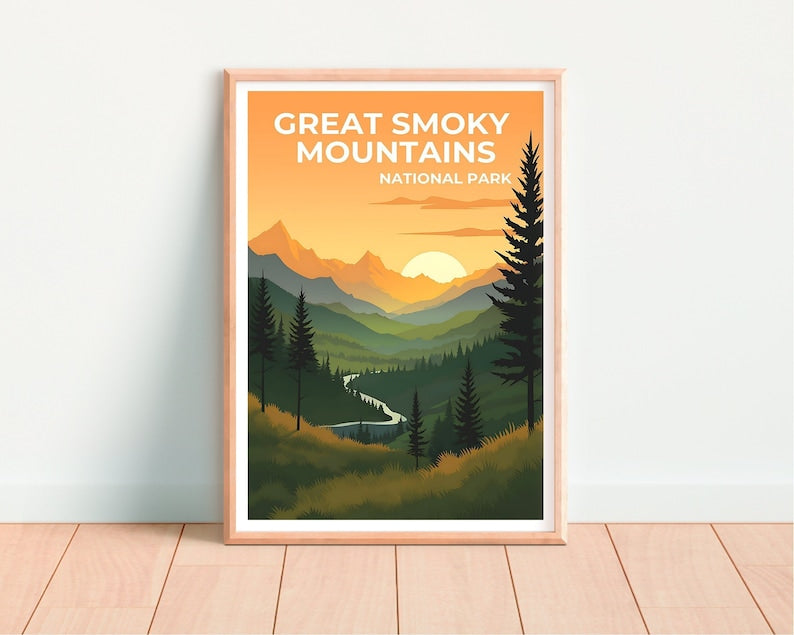 Great Smoky Mountains Poster, Bergkunst, Tennessee Druck, Smoky Mountains Poster, North Carolina Poster, Natur Poster