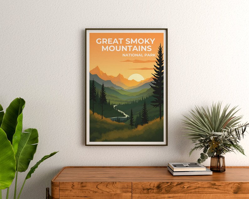 Great Smoky Mountains Poster, Bergkunst, Tennessee Druck, Smoky Mountains Poster, North Carolina Poster, Natur Poster