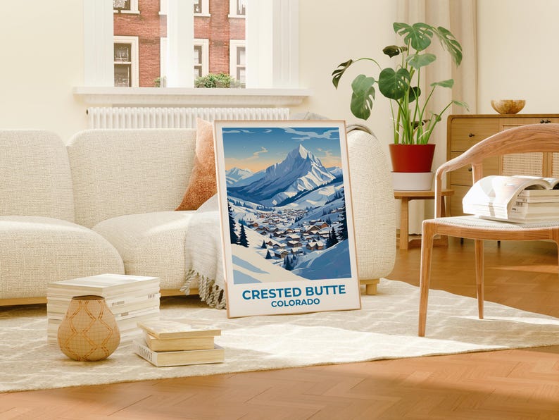 Crested Butte Travel Print Colorado Poster Rockies Wall Art Mountain Illustration Winter Town Poster Home Decor Birthday Gift
