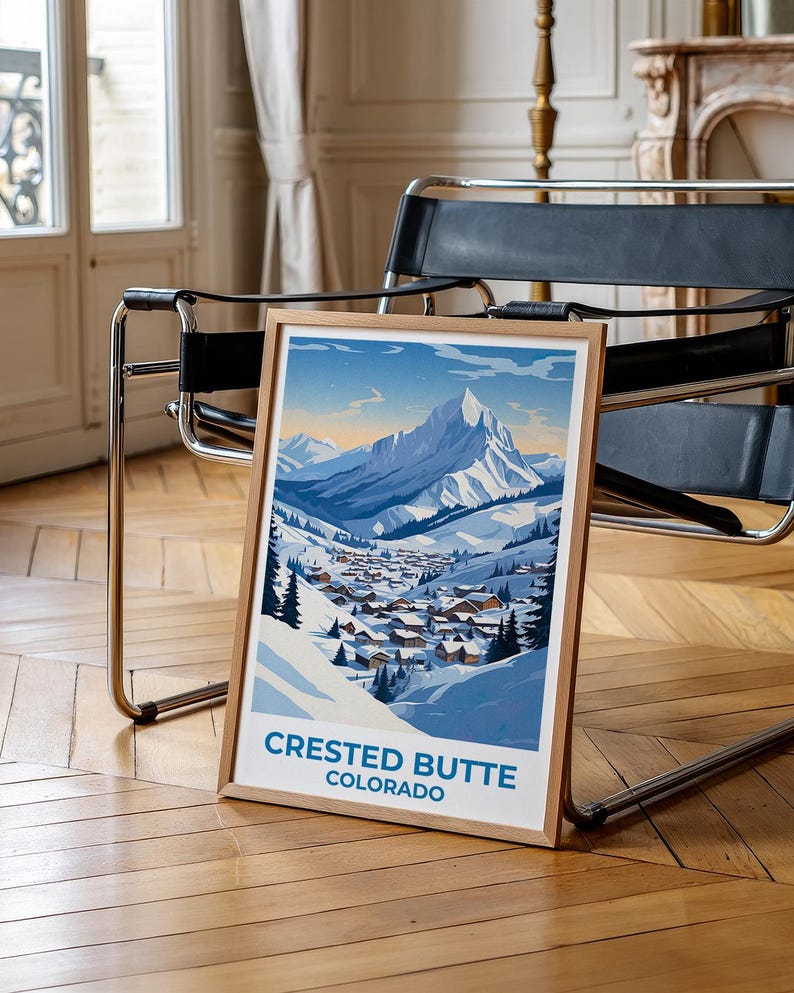 Crested Butte Travel Print Colorado Poster Rockies Wall Art Mountain Illustration Winter Town Poster Home Decor Birthday Gift