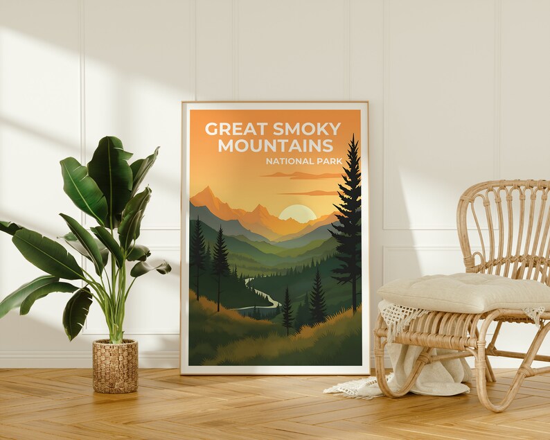 Great Smoky Mountains Poster, Bergkunst, Tennessee Druck, Smoky Mountains Poster, North Carolina Poster, Natur Poster