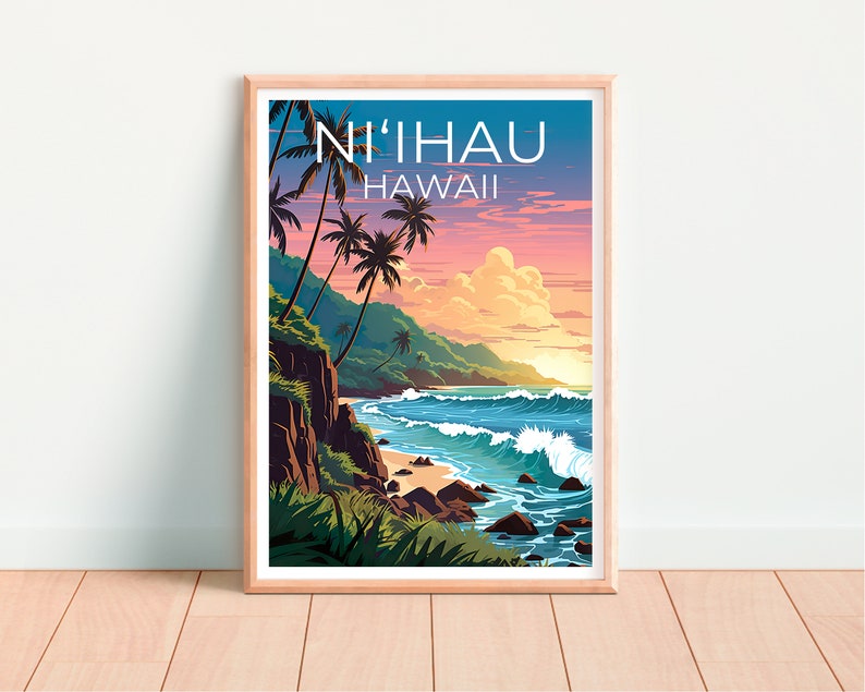 Ni‘ihau Poster, Hawaii Print, Hawaii Art, Ni‘ihau Print, Ni‘ihau Travel Poster, Hawaii Poster, Ni‘ihau Wall Art