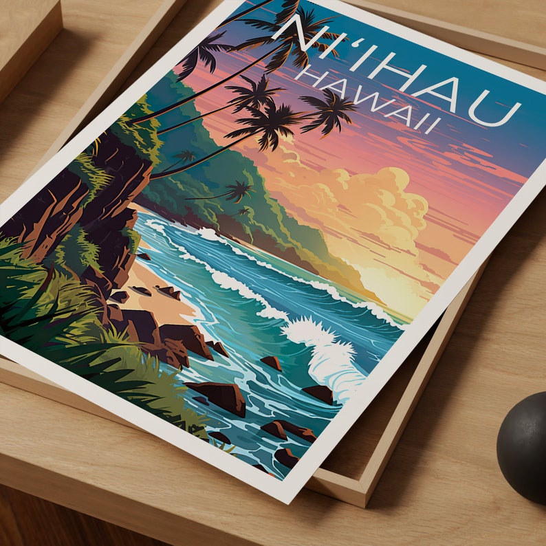 Ni‘ihau Poster, Hawaii Print, Hawaii Art, Ni‘ihau Print, Ni‘ihau Travel Poster, Hawaii Poster, Ni‘ihau Wall Art