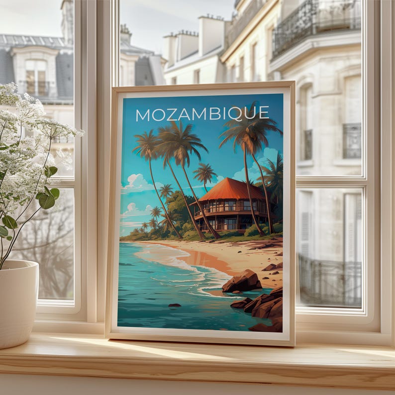 Mozambique Travel Poster, Africa Print, Beach Wall Art, Coastal Illustration, Mozambique Print, Home Decor, Birthday Gift