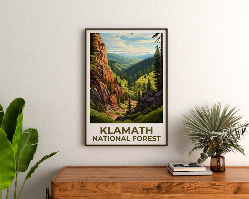 Affiche de voyage de la forêt de Klamath, art mural de Californie, impression de Californie, affiche de la forêt de Klamath, affiche de Californie, art de la forêt de Klamath
