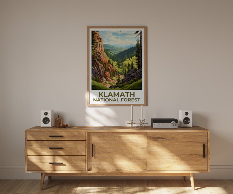 Affiche de voyage de la forêt de Klamath, art mural de Californie, impression de Californie, affiche de la forêt de Klamath, affiche de Californie, art de la forêt de Klamath