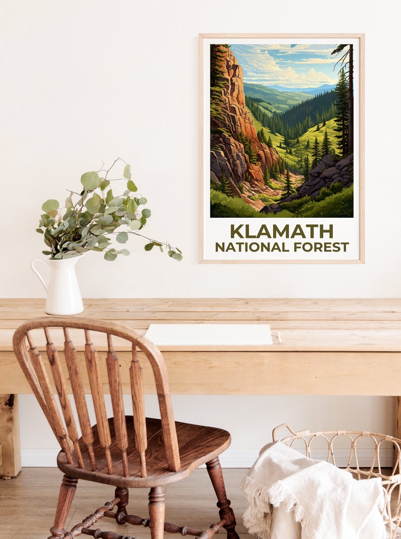 Affiche de voyage de la forêt de Klamath, art mural de Californie, impression de Californie, affiche de la forêt de Klamath, affiche de Californie, art de la forêt de Klamath