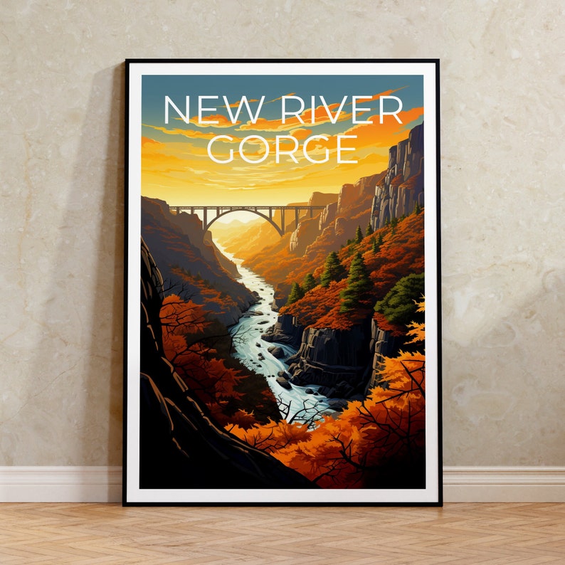 New River Gorge Travel Poster, West Virginia Wall Art, West Virginia Print, New River Gorge Print, West Virginia Poster