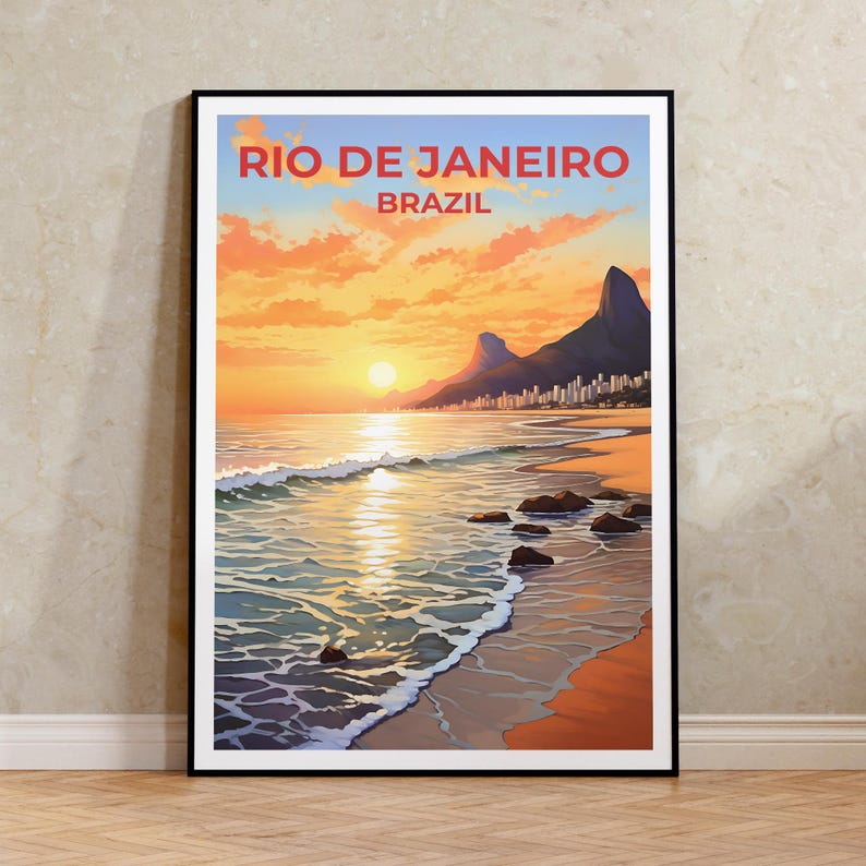 Rio de Janeiro Travel Poster, Brazil Wall Art, Brazil Print, Rio de Janeiro Poster, Beach Poster, City Poster, Rio de Janeiro Art