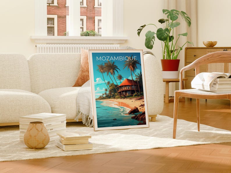 Mozambique Travel Poster, Africa Print, Beach Wall Art, Coastal Illustration, Mozambique Print, Home Decor, Birthday Gift