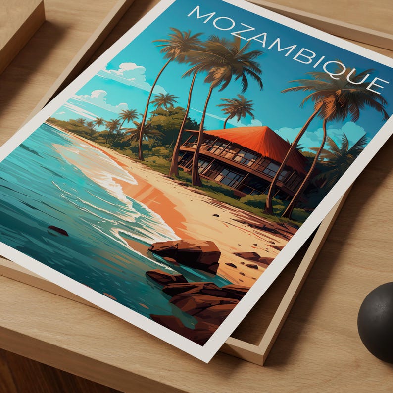 Mozambique Travel Poster, Africa Print, Beach Wall Art, Coastal Illustration, Mozambique Print, Home Decor, Birthday Gift