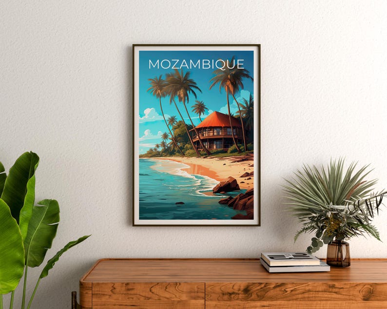 Mozambique Travel Poster, Africa Print, Beach Wall Art, Coastal Illustration, Mozambique Print, Home Decor, Birthday Gift