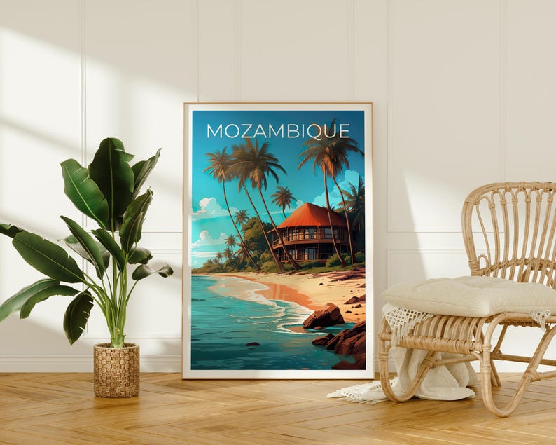 Mozambique Travel Poster, Africa Print, Beach Wall Art, Coastal Illustration, Mozambique Print, Home Decor, Birthday Gift