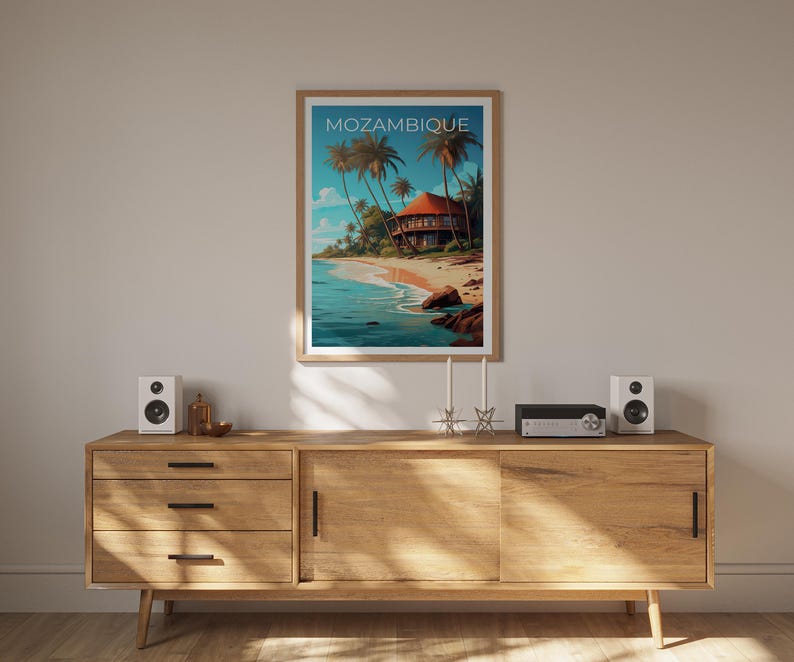 Mozambique Travel Poster, Africa Print, Beach Wall Art, Coastal Illustration, Mozambique Print, Home Decor, Birthday Gift