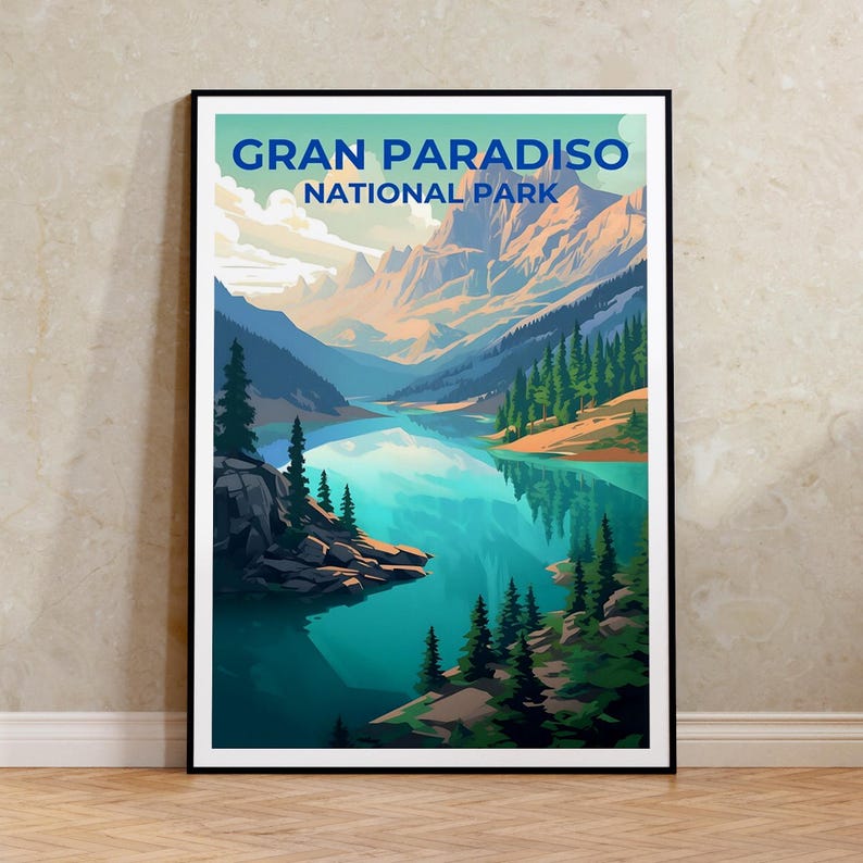 Affiche de voyage Gran Paradiso, Art mural Italie, Impression Italie, Affiche Gran Paradiso, Affiche Italie, Affiche Nature, Art Gran Paradiso