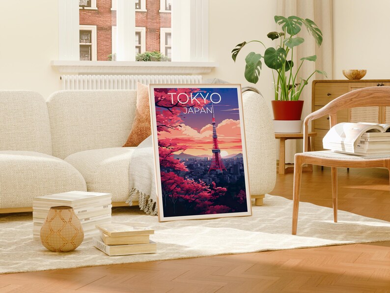 Tokyo Travel Poster, Japan Print, Tokyo Tower Art, Asia Illustration, City Skyline Poster, Scenic Wall Art, Home Decor, Birthday Gift