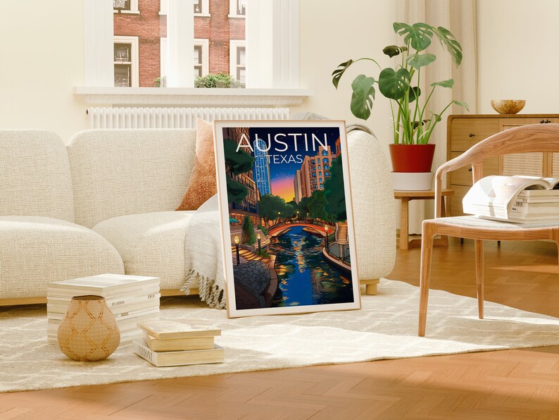 Austin Travel Poster, Texas Wall Art, Texas Print, Austin Poster, Texas Poster, River Walk Poster, Austin Art