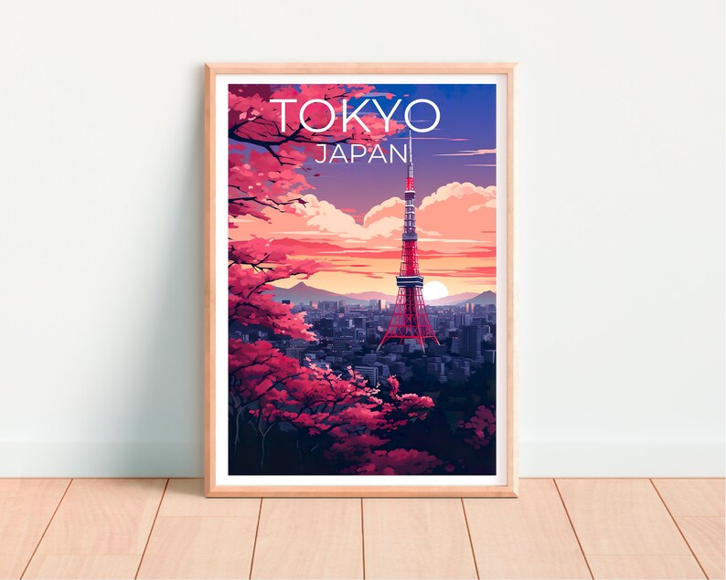 Tokyo Travel Poster, Japan Print, Tokyo Tower Art, Asia Illustration, City Skyline Poster, Scenic Wall Art, Home Decor, Birthday Gift