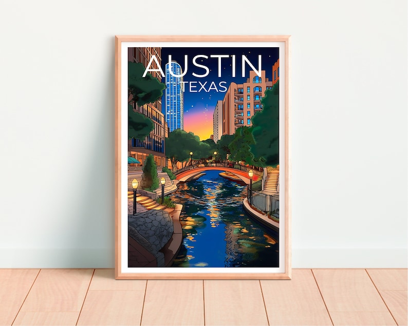 Austin Travel Poster, Texas Wall Art, Texas Print, Austin Poster, Texas Poster, River Walk Poster, Austin Art