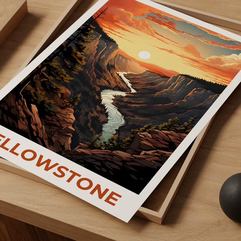 Affiche de voyage de Yellowstone, art mural du Wyoming, impression du Wyoming, affiche de Yellowstone, affiche du Wyoming, affiche du parc national, art de Yellowstone