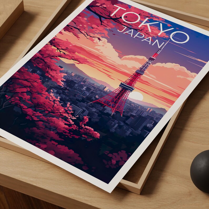 Tokyo Travel Poster, Japan Print, Tokyo Tower Art, Asia Illustration, City Skyline Poster, Scenic Wall Art, Home Decor, Birthday Gift