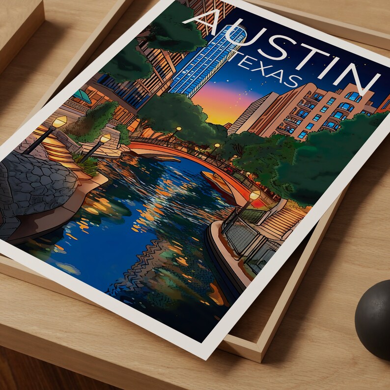 Austin Travel Poster, Texas Wall Art, Texas Print, Austin Poster, Texas Poster, River Walk Poster, Austin Art