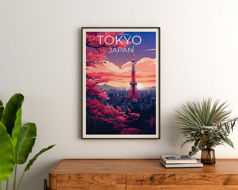 Tokyo Travel Poster, Japan Print, Tokyo Tower Art, Asia Illustration, City Skyline Poster, Scenic Wall Art, Home Decor, Birthday Gift