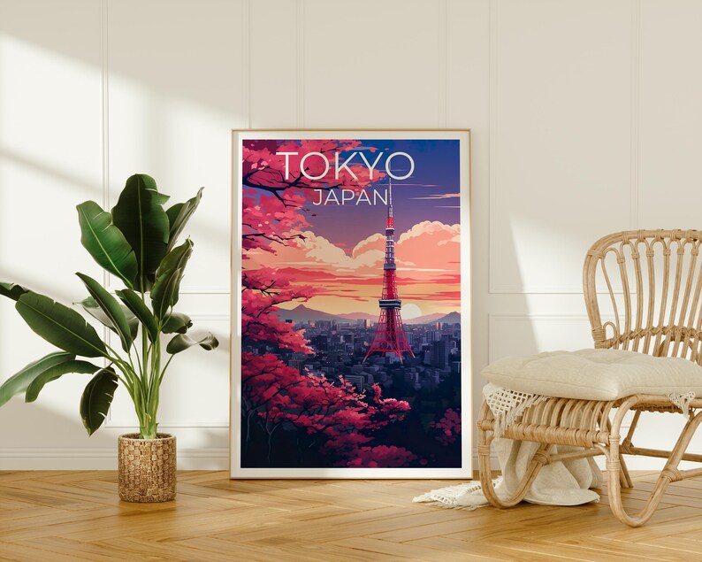 Tokyo Travel Poster, Japan Print, Tokyo Tower Art, Asia Illustration, City Skyline Poster, Scenic Wall Art, Home Decor, Birthday Gift