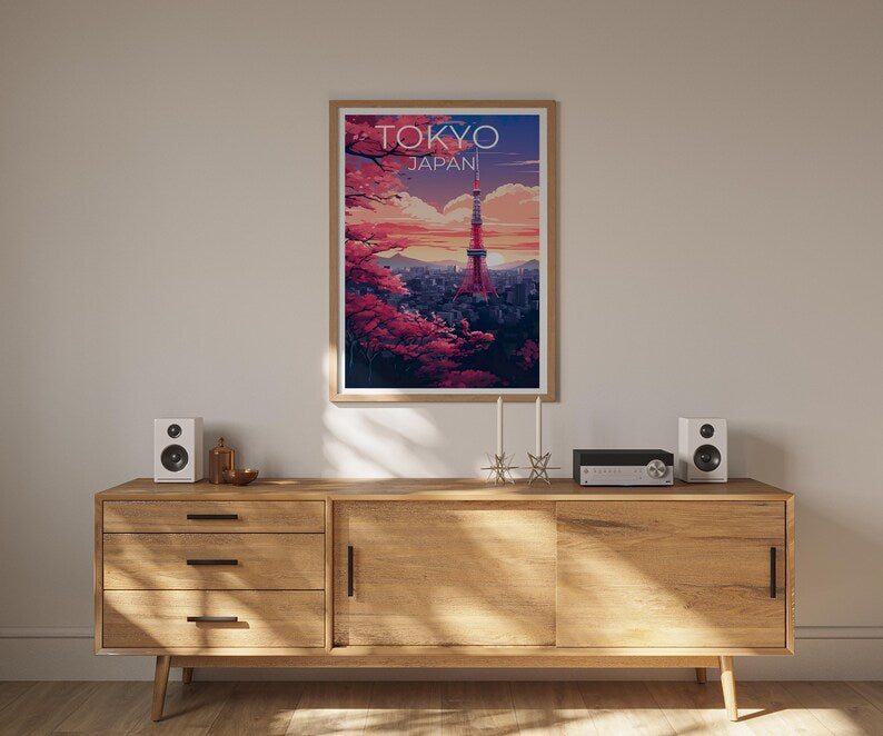 Tokyo Travel Poster, Japan Print, Tokyo Tower Art, Asia Illustration, City Skyline Poster, Scenic Wall Art, Home Decor, Birthday Gift