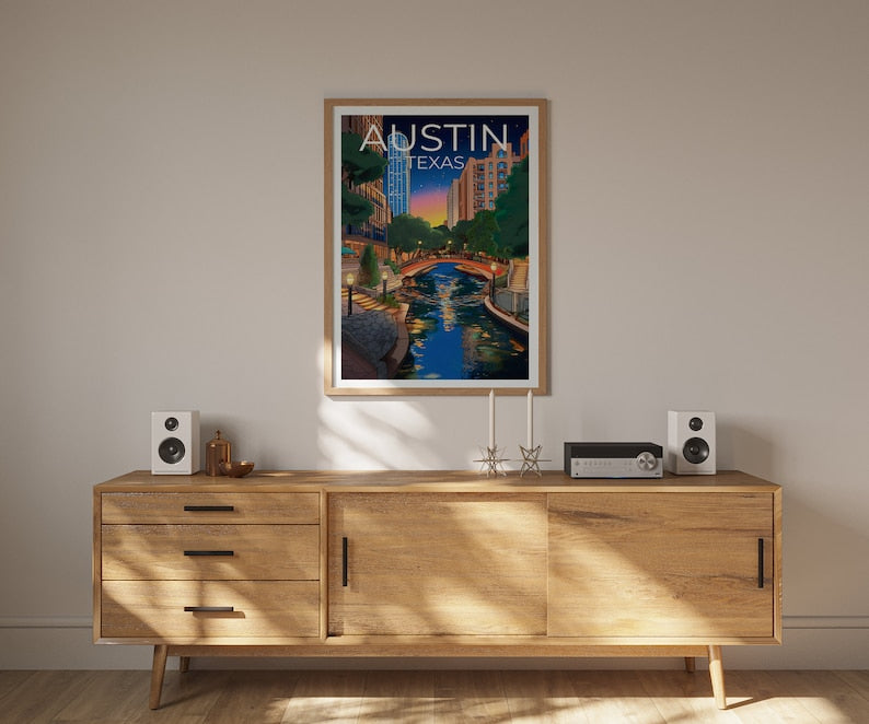 Austin Travel Poster, Texas Wall Art, Texas Print, Austin Poster, Texas Poster, River Walk Poster, Austin Art