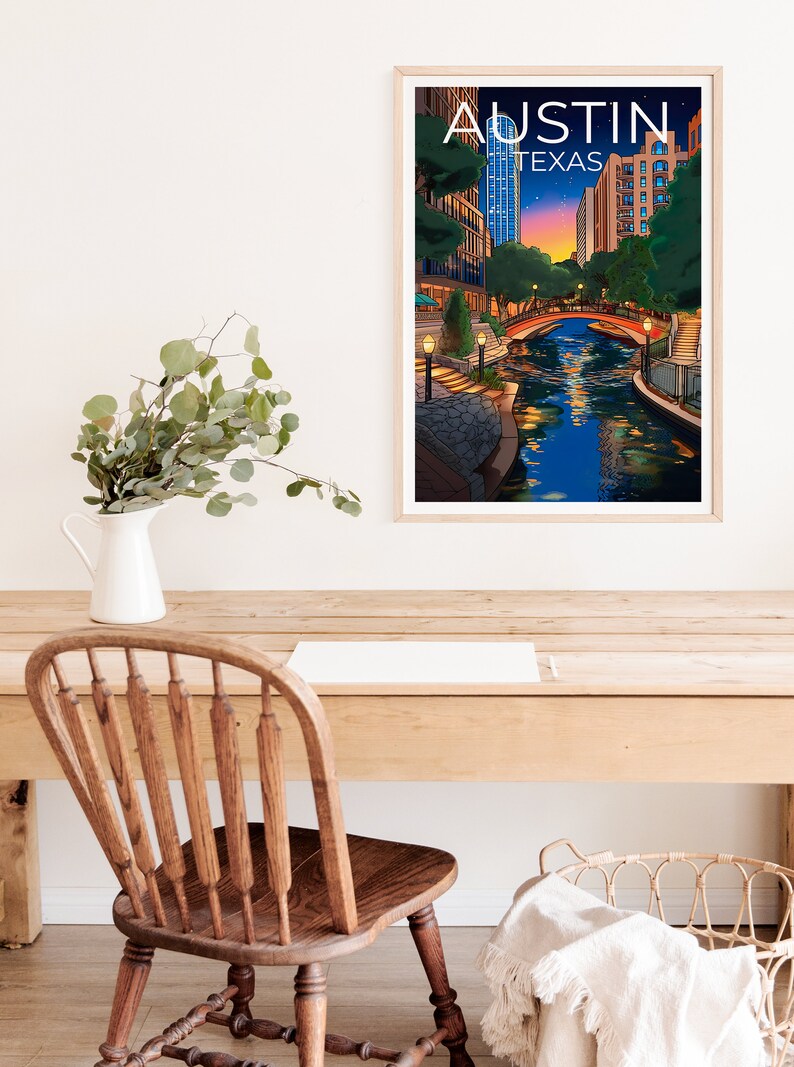 Austin Travel Poster, Texas Wall Art, Texas Print, Austin Poster, Texas Poster, River Walk Poster, Austin Art