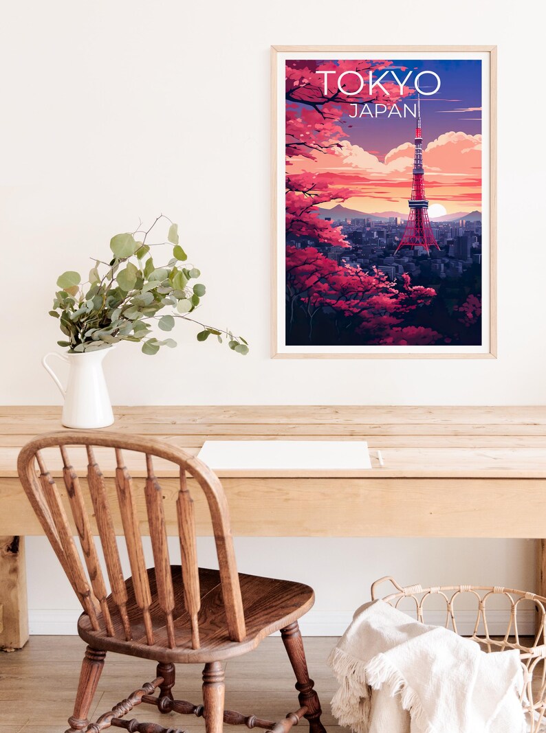 Tokyo Travel Poster, Japan Print, Tokyo Tower Art, Asia Illustration, City Skyline Poster, Scenic Wall Art, Home Decor, Birthday Gift