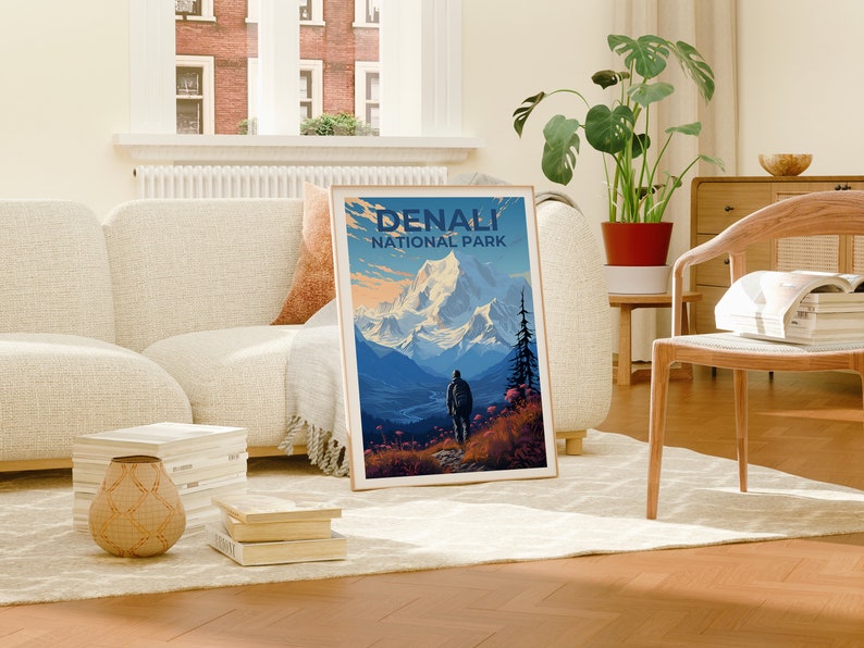 Affiche du parc national de Denali, impression du parc de Denali, art de l'Alaska, impression de l'Alaska, affiche de randonnée, affiche de Denali, affiche de l'Alaska