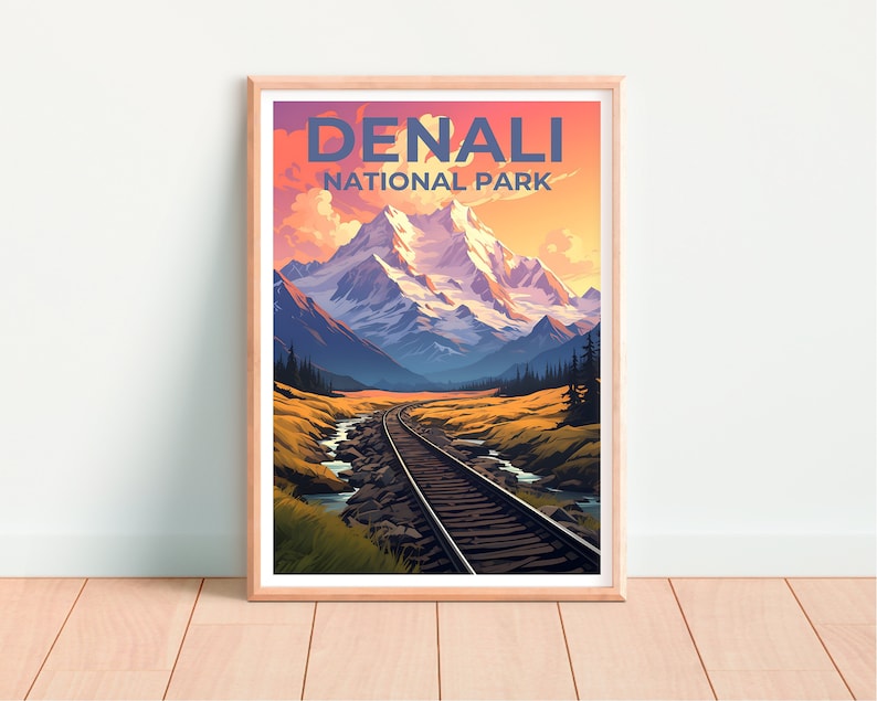 Affiche de voyage Denali, art mural Alaska, impression Alaska, affiche Denali, affiche Alaska, affiche nature, art Denali