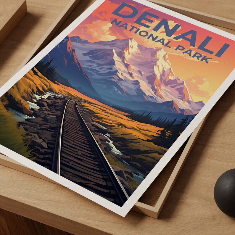 Affiche de voyage Denali, art mural Alaska, impression Alaska, affiche Denali, affiche Alaska, affiche nature, art Denali