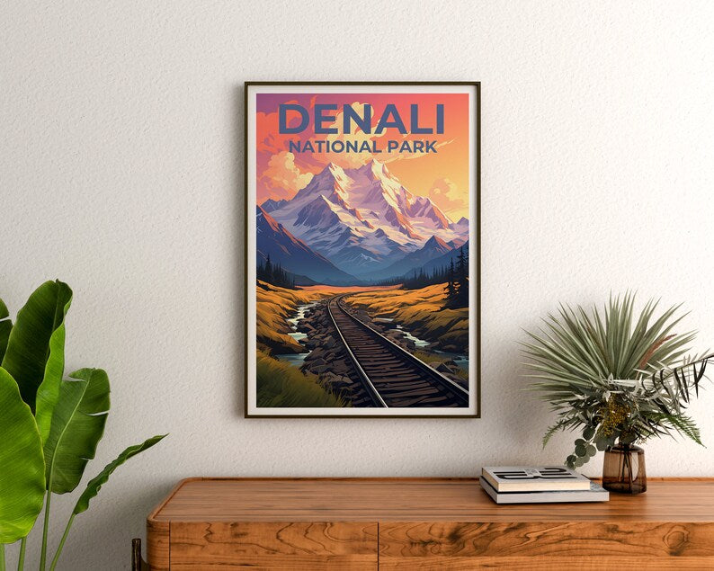 Affiche de voyage Denali, art mural Alaska, impression Alaska, affiche Denali, affiche Alaska, affiche nature, art Denali