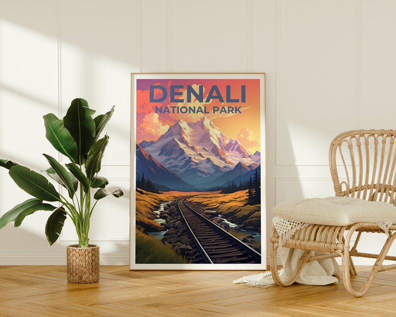 Affiche de voyage Denali, art mural Alaska, impression Alaska, affiche Denali, affiche Alaska, affiche nature, art Denali
