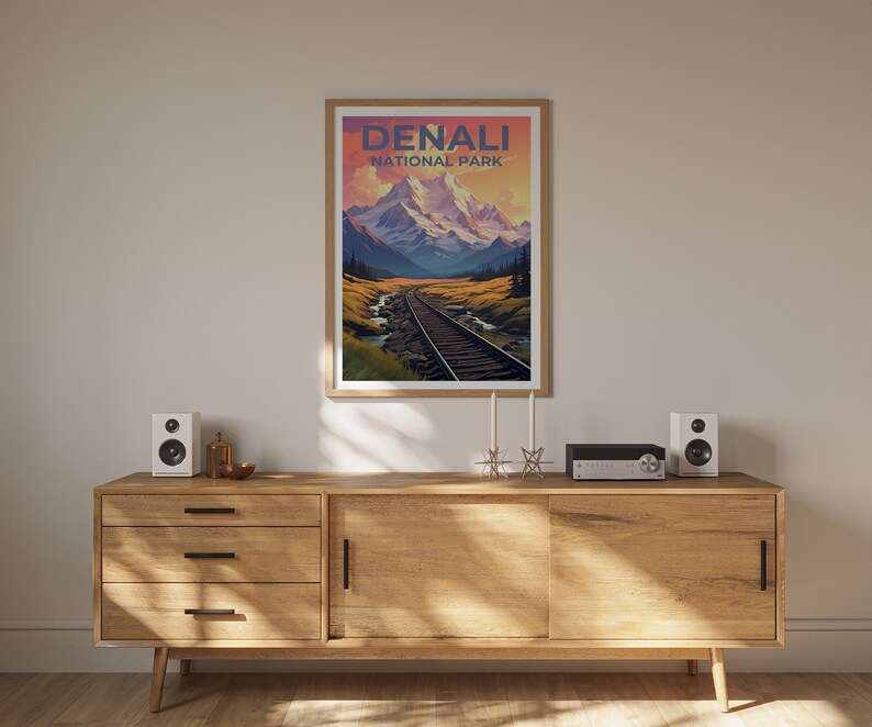 Affiche de voyage Denali, art mural Alaska, impression Alaska, affiche Denali, affiche Alaska, affiche nature, art Denali