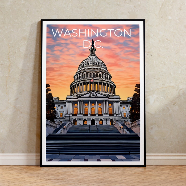 Washington DC Travel Poster, Capitol Building Wall Art, Capitol Building Print, Washington DC Poster, City Poster