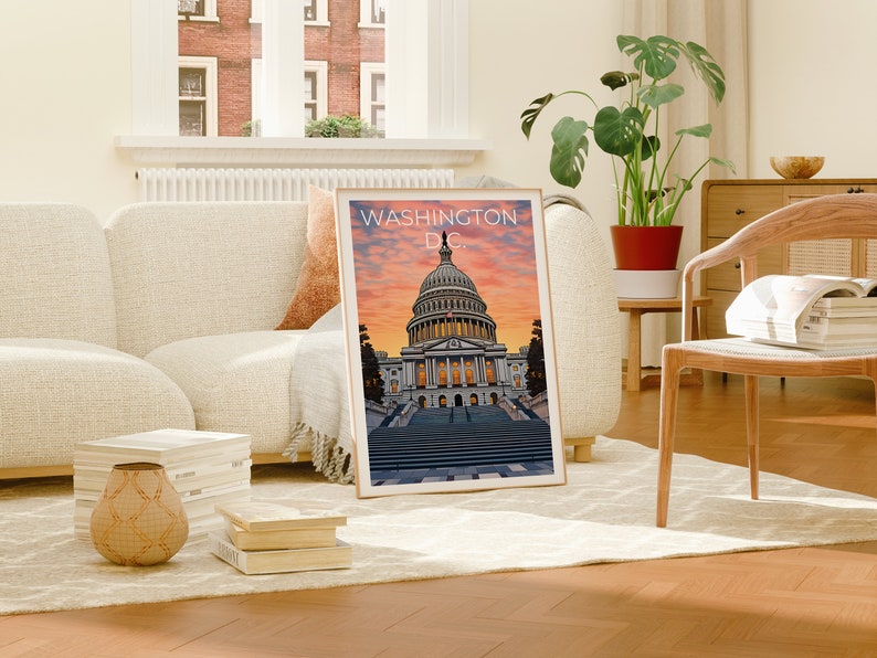 Washington DC Travel Poster, Capitol Building Wall Art, Capitol Building Print, Washington DC Poster, City Poster