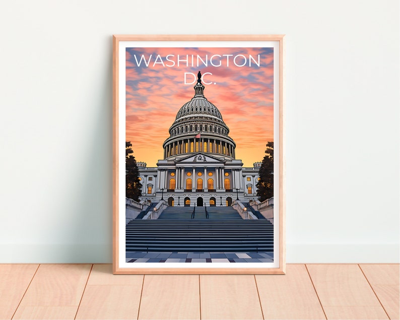 Washington DC Travel Poster, Capitol Building Wall Art, Capitol Building Print, Washington DC Poster, City Poster