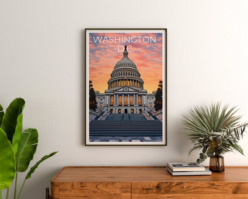 Washington DC Travel Poster, Capitol Building Wall Art, Capitol Building Print, Washington DC Poster, City Poster
