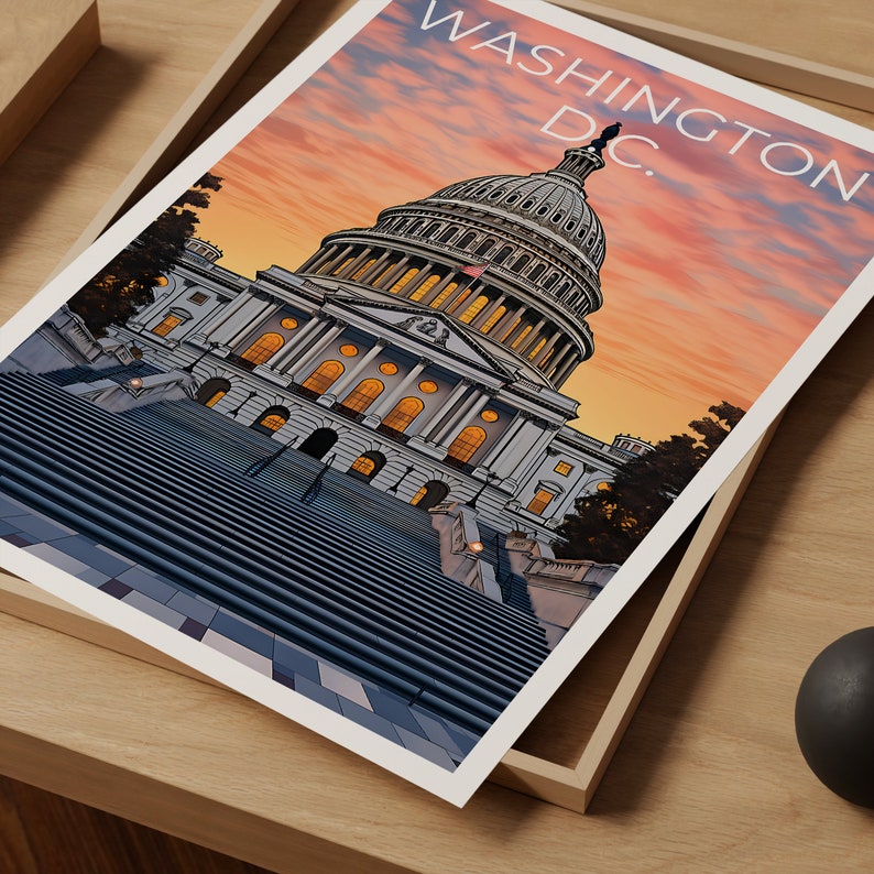 Washington DC Travel Poster, Capitol Building Wall Art, Capitol Building Print, Washington DC Poster, City Poster