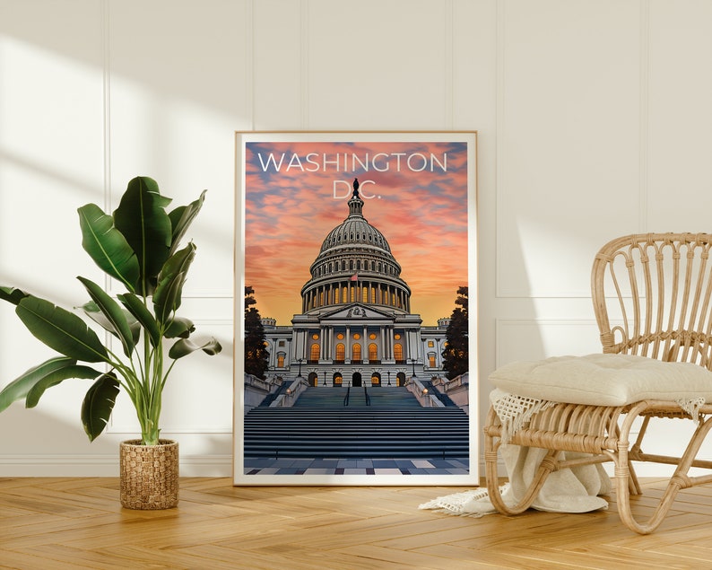 Washington DC Travel Poster, Capitol Building Wall Art, Capitol Building Print, Washington DC Poster, City Poster