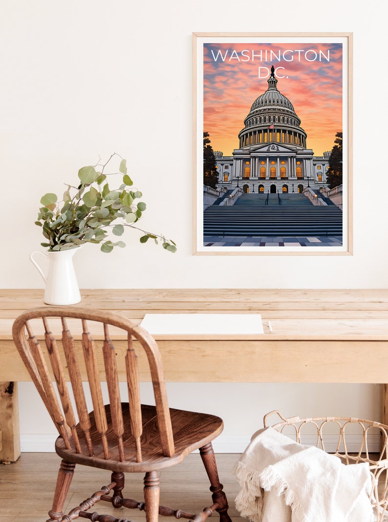 Washington DC Travel Poster, Capitol Building Wall Art, Capitol Building Print, Washington DC Poster, City Poster