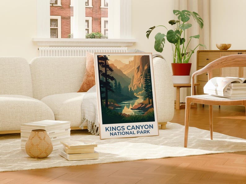 Kings Canyon Travel Poster, California Print, Forest Art, Mountain Illustration, Landscape Poster, Home Decor, Birthday Gift